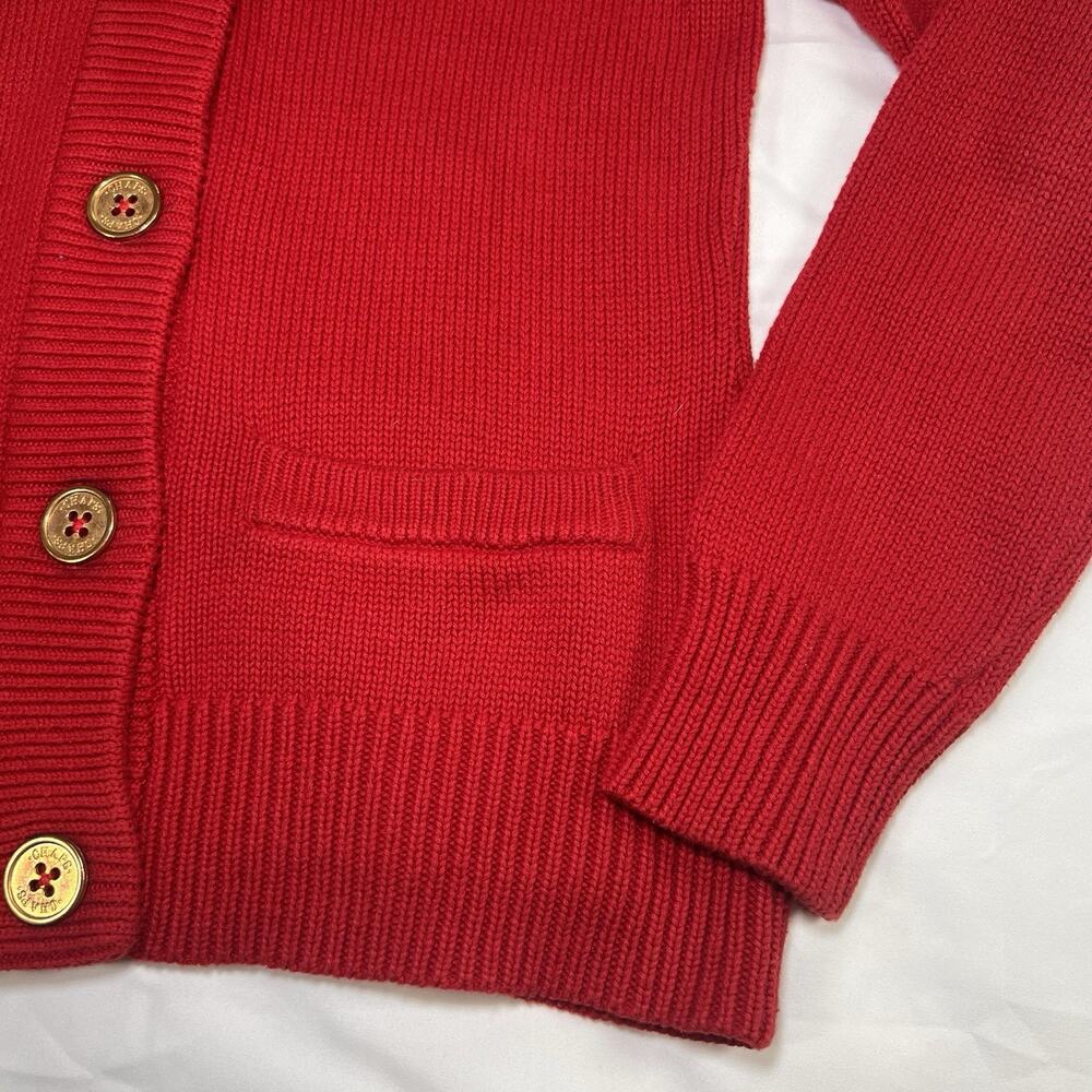 CHAPS Cardigan Sweater Women’s Size S Red Gold Buttons Front Chunky Knit Preppy - Picture 6 of 11